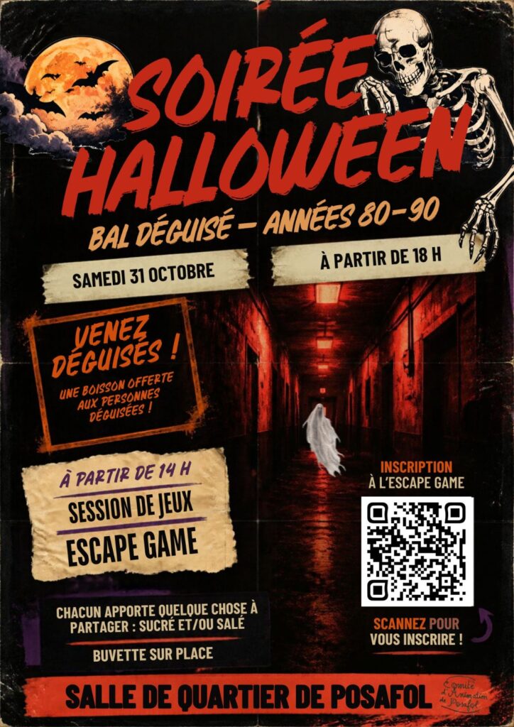Soirée année 80 pour l'halloween 2026 à Posafol à partir de 18H.